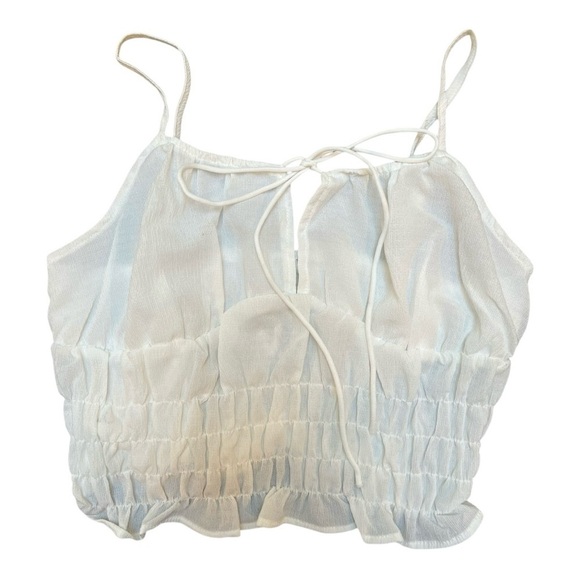 Commense NWT Chiffon Lettuce Trim Tie-Front Cami Top in White Size Medium - Picture 4 of 10